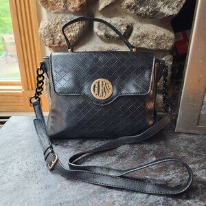 Guess Black Leather Quilted Crossbody Satchel Bag